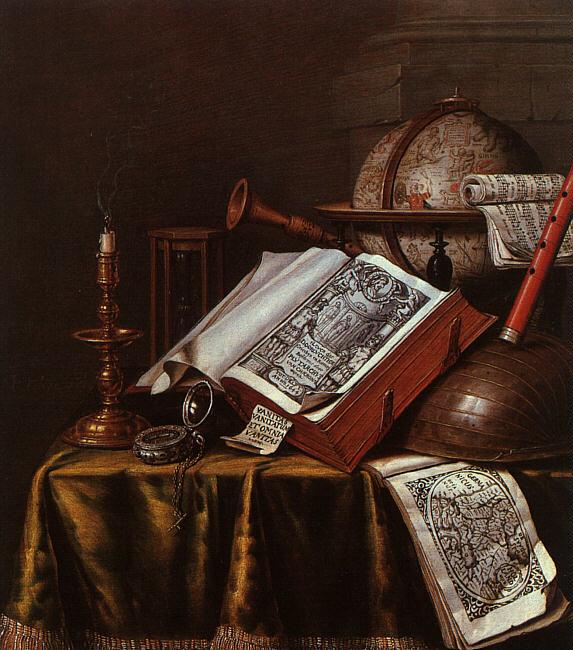 Edwaert Collier Still Life with Musical Instruments, Plutarch's Lives a Celestial Globe